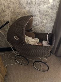 vintage wicker baby buggy