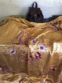 Antique Chinese silk piano shawl or bed cover