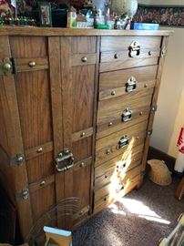 boys oak chest in attic