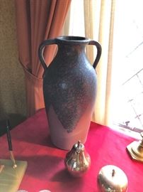 Large pottery floor vase with a Roseville Carnelian type glaze