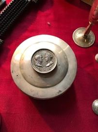 Sterling silver box 5 1/4” diameter with antique Napoleon coin