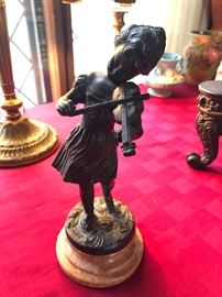 signed Farbel bronze girl playing violin