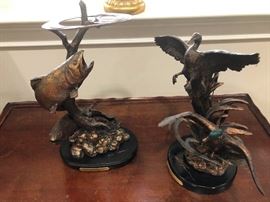 More brass sculptures! Giant fish attacks mallard duck!