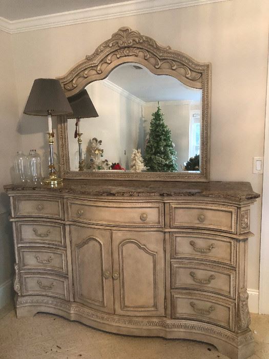 Fancy French Provincial style dresser with mirror! You could be Marie Antoinette only not headless!
