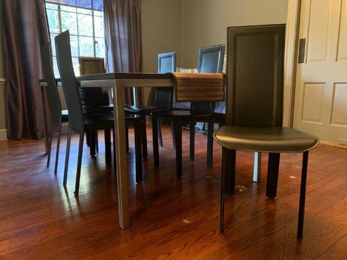 Ebonized Wood Table with Polished Nickle Base