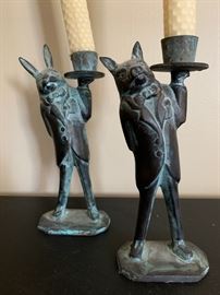 Bunny and Pig Cast Iron Candle Holders