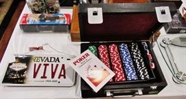 Brookstone Poker Set (two trays of Chips ++); Special Centennial License Plate - VIVA