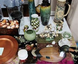 2L German Beer Stein signed TP; Art Glass; Duck Decoy; Wedgwood; Belleek and more.