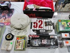 Name your Sport! Signed items by Michael Jordan, Ryan Newman, Johnny Unitas, and dozens more. Hat from 1993 Indy 500 signed by many of the drivers, Roger Penske and Grand Marshall James Garner.