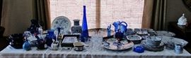 Blue, Blue and more Blue! Blue cobalt pieces, Delft items of all sorts, and 55 piece Spode #Y2989 Dinnerware in IMMACULATE condition with many desirable serving pieces.