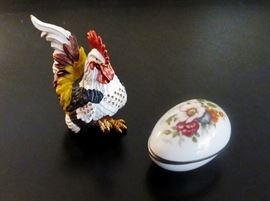 Jeweled Rooster Trinket Box and Egg-shaped Porcelain Trinket Box