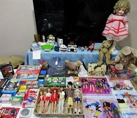 Toys! Sealed Marvel figurines, Barbie's friends, vintage IDEAL doll furniture, Disneykins, lunch pail, building blocks and much more!