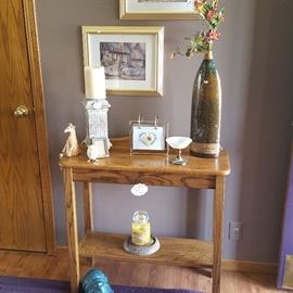 Oak hall table and home decor