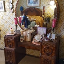 Antique (circa 1940) full-size bed, dresser & vanity