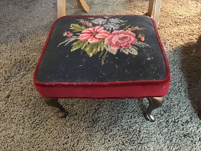 Small needlepoint stool with metal legs