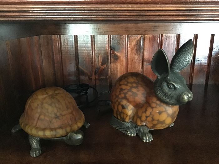 Lighted turtle and rabbit lamps