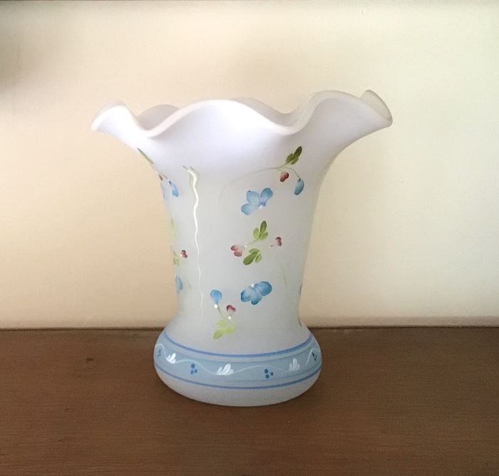 Vintage Fenton Hand Painted Ruffled Top Vase