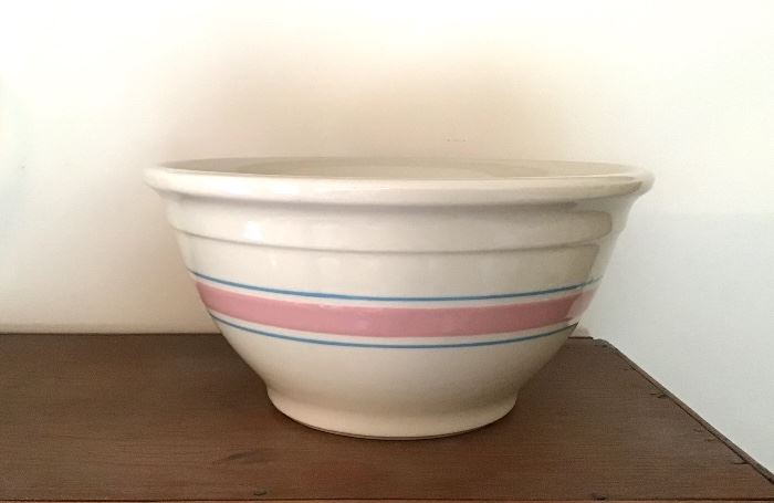 One of 4 Large Blue / Pink Stripe Mix Bowls