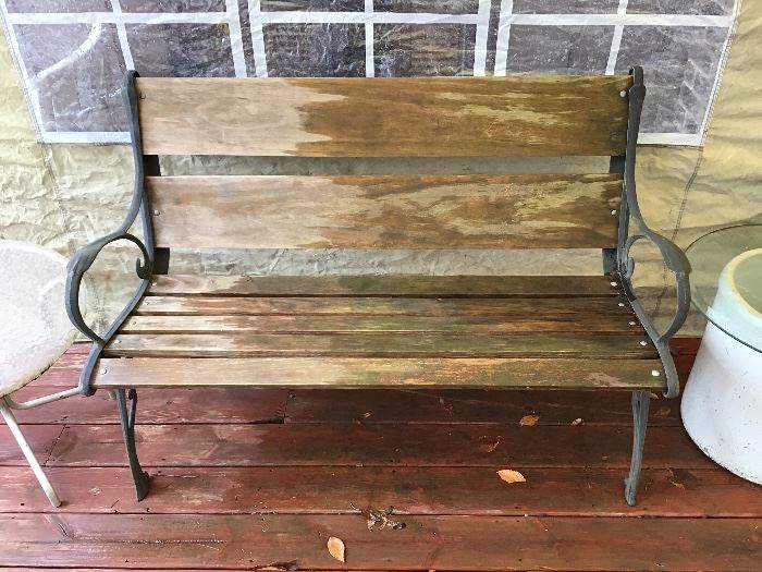 Outdoor bench with cast iron sides