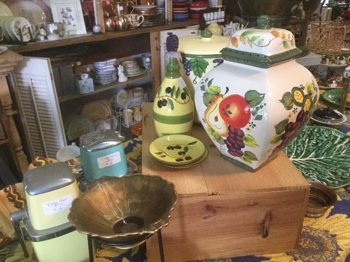 Vintage kitchen items, Italian and Portuguese pottery