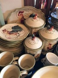 French Roster Pottery - 38 Pieces - plce setting for 8 plus additionl accessories.