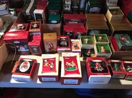 Hallmark Keepsake Ornaments, Collectors Club, Madam Alexander, Lionel Clause and Company RR, Club Exclusive, Collectors Serioes - Mischievious Kittens, Lunch Box, Pressed Tin, Disney, Charlie Brown, Barbie, Santa nd his Reindeer Collection, Snow Top Lodge, Father  Christmas Series, Merry Minatures, Studio Edition, Stdio Limited Edition, All Gods Children and so many more.