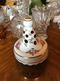 Vintage Cranberry Bohemian Czech Dresser Boc with Enamel Overlay and painted roses