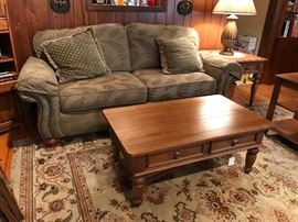 Flexsteel Sofa.  Ethan Allen Coffee Table with turned legs