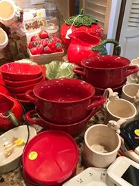 Strawberry Pitcher and Cookie jar, bowls etc.