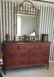 1-Hillsdale Camelot Dresser in Cherry with Black/Gold Metal Rope Motif