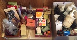 Toiletry items, soaps, lotions, new Clinique makeup products