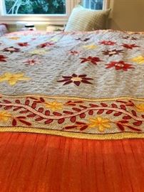 Gorgeous silk embroidered king bed set; 1 side deep red, other side is floral