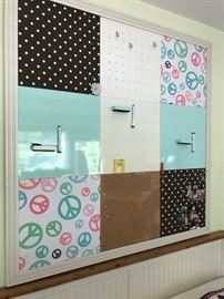 "Pottery Barn" board. 52"x52" (incl. nine 8x8 squares of cork board, peg board, dry erase board)