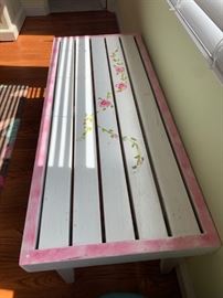 Hand-painted wood base with floral pattern. 4 ft. length, 21" wide, 19" hgt.