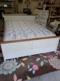 Queen bed (headboard, footboard & mattress set) with matching hand-painted chest of drawers
