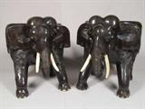 Pair of amazing hand carved elephant chairs out of teak or another similar Asian hardwood. Great detail, very heavy. Believed to be of Southeast Asian provenance.