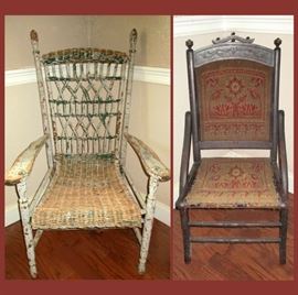 Perfect Old Porch Chair and Antique Chair with Very Old Upholstery 