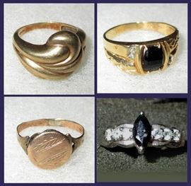 10K Gold Rings and Sterling and Sapphire Ring 