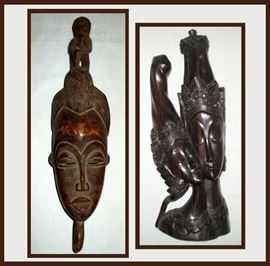 Carved Wooden Mask and Carved Loving Couple 