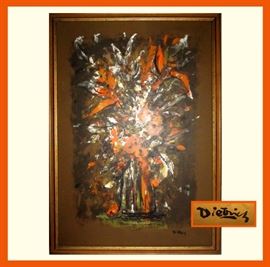 Hermann Dietrich Grunewald Oil on Canvas, Signed Dietrich, (1916-2003). Born in Oskarstm, Sweden. His career flourished in the 1960's; about the time of this Mid Century Modern Painting 