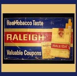 Large Cardboard Raleigh Cigarette Advertising Sign 