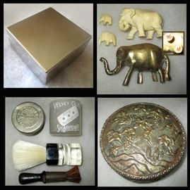 Silver Plated Box, Tiny Elephants, Vintage Shaving Items and  Cool Old Box with a Little Squirrel
