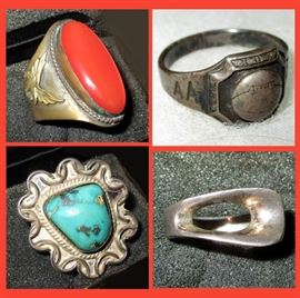 Sterling and Costume Rings; Interesting Old Basketball Ring  