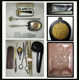 Vintage Razor in Case, Sterling Silver Berry Spoon, Boy Scout Plastic Case, Pipe Case and Other Smalls 