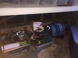 fans, electric extensions cords, and lights 