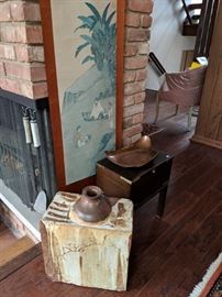 WOOD BOX & COPPER TRAY & STRIPED CHAIR AVAILABLE