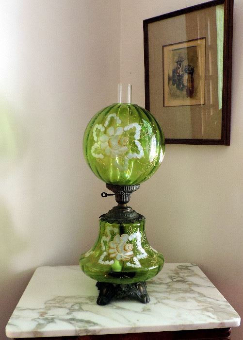 ANTIQUE GREEN GLASS LAMP
