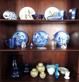 BLUE AND WHITE CHINA AND GLASSWARE