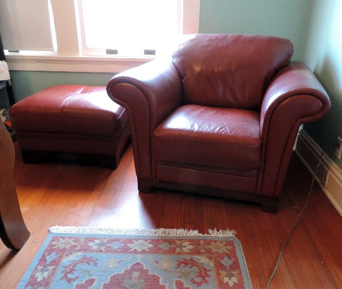 LEATHER ARMCHAIR AND OTTOMAN