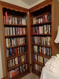 bookcases, many hard back books & paper backs